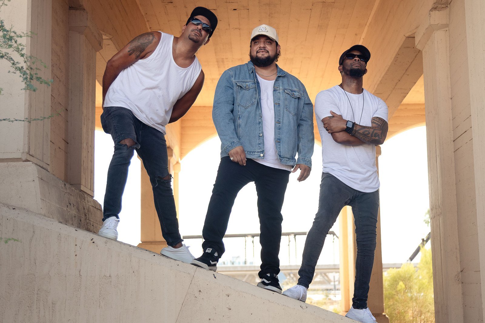 The Irie — George Ruiz, Marcus Mapes and Dwayne Dedrick beneath the Mill Avenue bridge in Tempe, Arizona